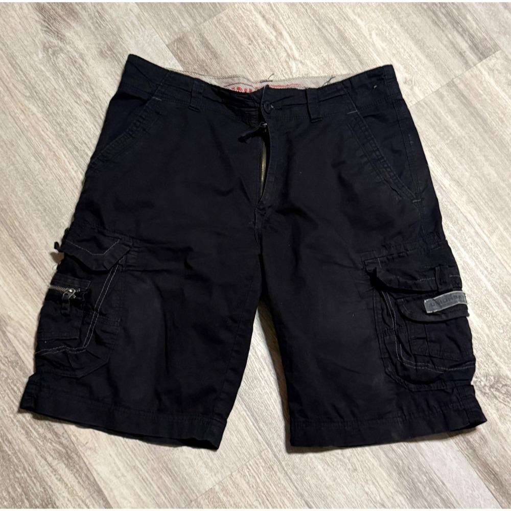 Unionbay Mens Black Cargo Shorts Size 32 Utility Pockets Zip Fly‎ Cotton
